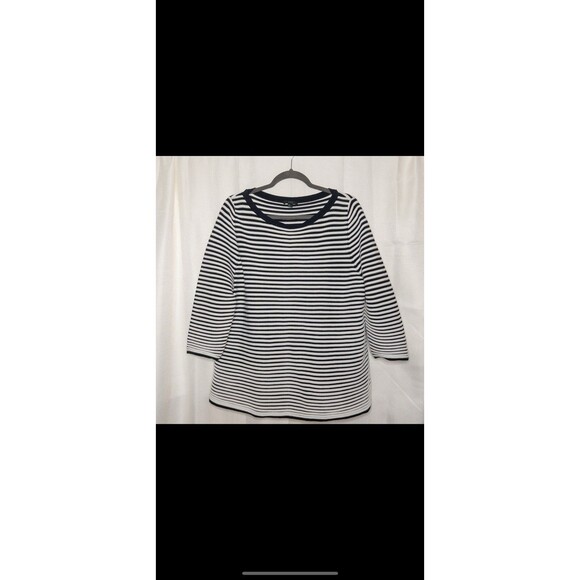 COS Womens L Striped Pullover Sweater 3/4 Sleeve Boat Neck Navy Blue White - Picture 11 of 12